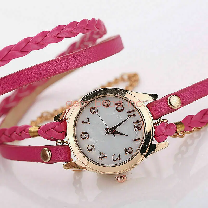 Bracelet Wending Analog Watches PU Wristwatch Quartz Watch Woven Leather Women