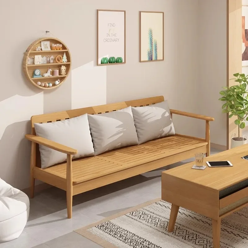

For Nordic Simple Modern Solid Wood Fabric Sofa Small Living Room Furniture Winter and Summer Dual Use Bamboo Three-seat Sofa