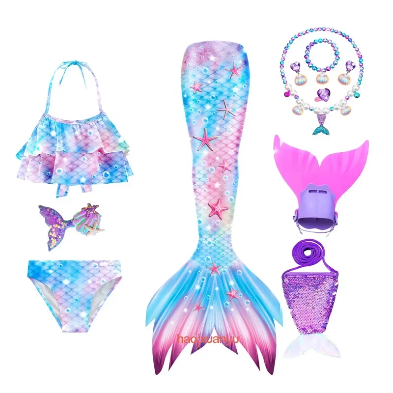 New Kids Girls Swimming Little Mermaid Tail Mermaid Costume Cosplay Children Swimsuit Fantasy Beach Bikini Can Add Monofin Fin M