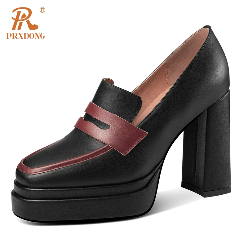 PRXDONG 2024 New Classics Genuine Cow Leather Spring Summer High Heels Platform Black Beige Dress Party Work Lady Pumps Shoes 39