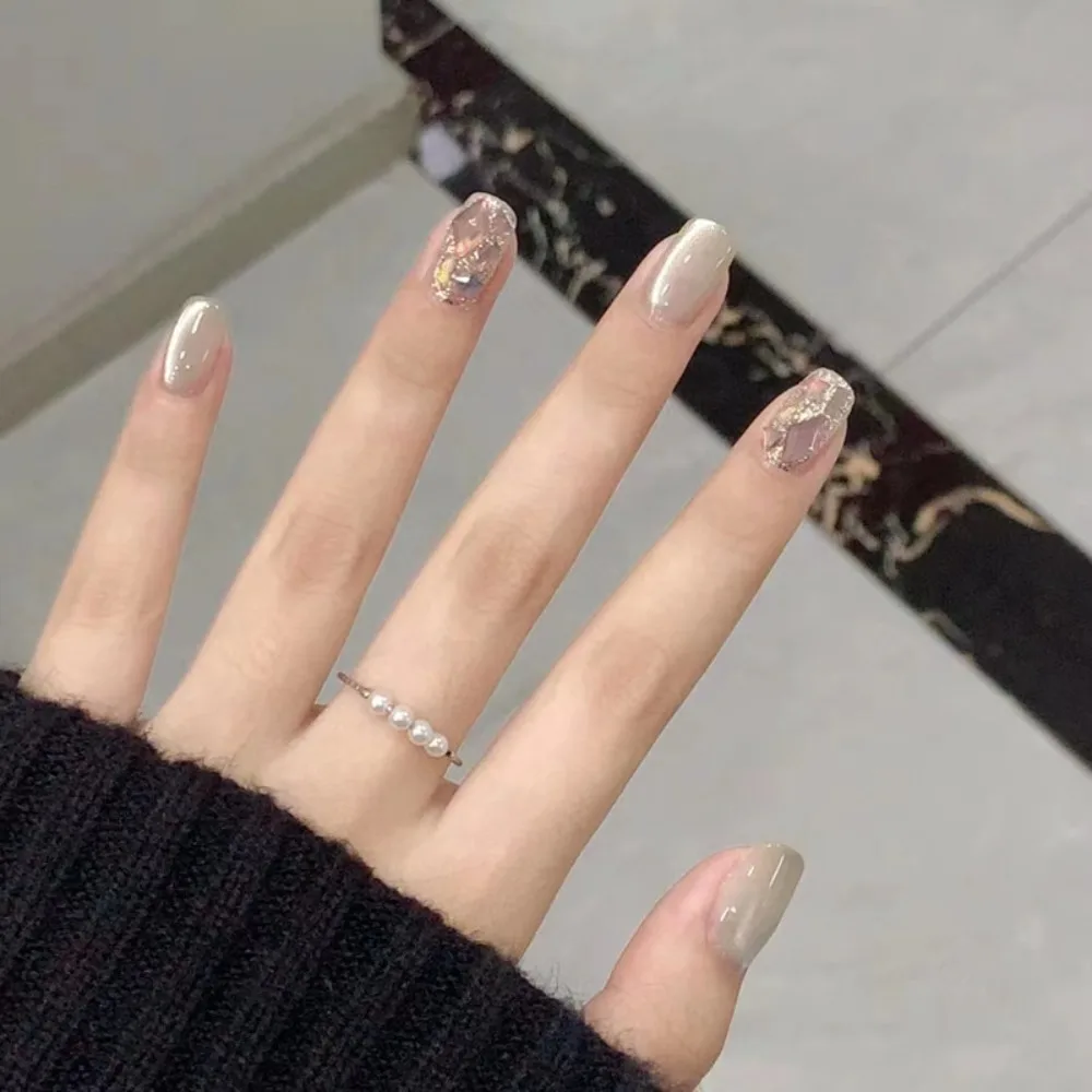 Olho de gato francês unhas falsas wearable manicure forma quadrada unhas falsas cobertura completa ano novo natal imprensa em unhas feminino