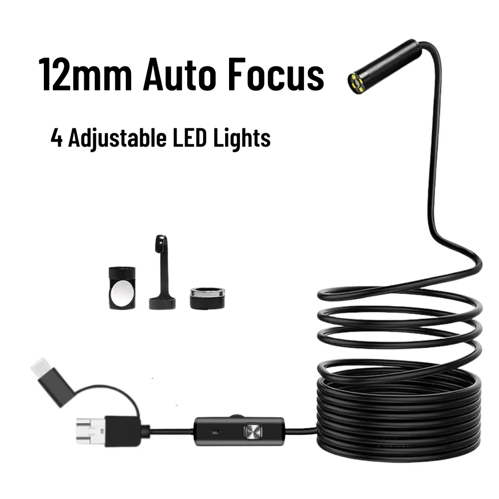 Autofocus-Caméra endoscopique HD 1944P 5MP USB, étanche IP68, pour réparation de voiture, endoscope d\'inspection des égouts, pour téléphone Android