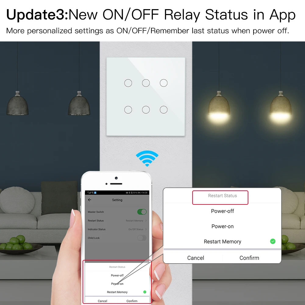 New Smart WiFi 6 Gang Light Switch Smart Life/Tuya App 2/3 Way Muilti-Control Remote Control Works with Alexa Google Yandex