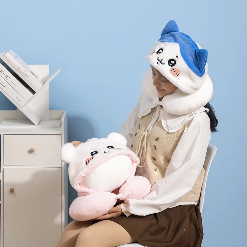 

chiikawa Usaki Xiaobaji Ikawa Hooded U-shaped Neck Pillow Student Travel Car Office Sleeping