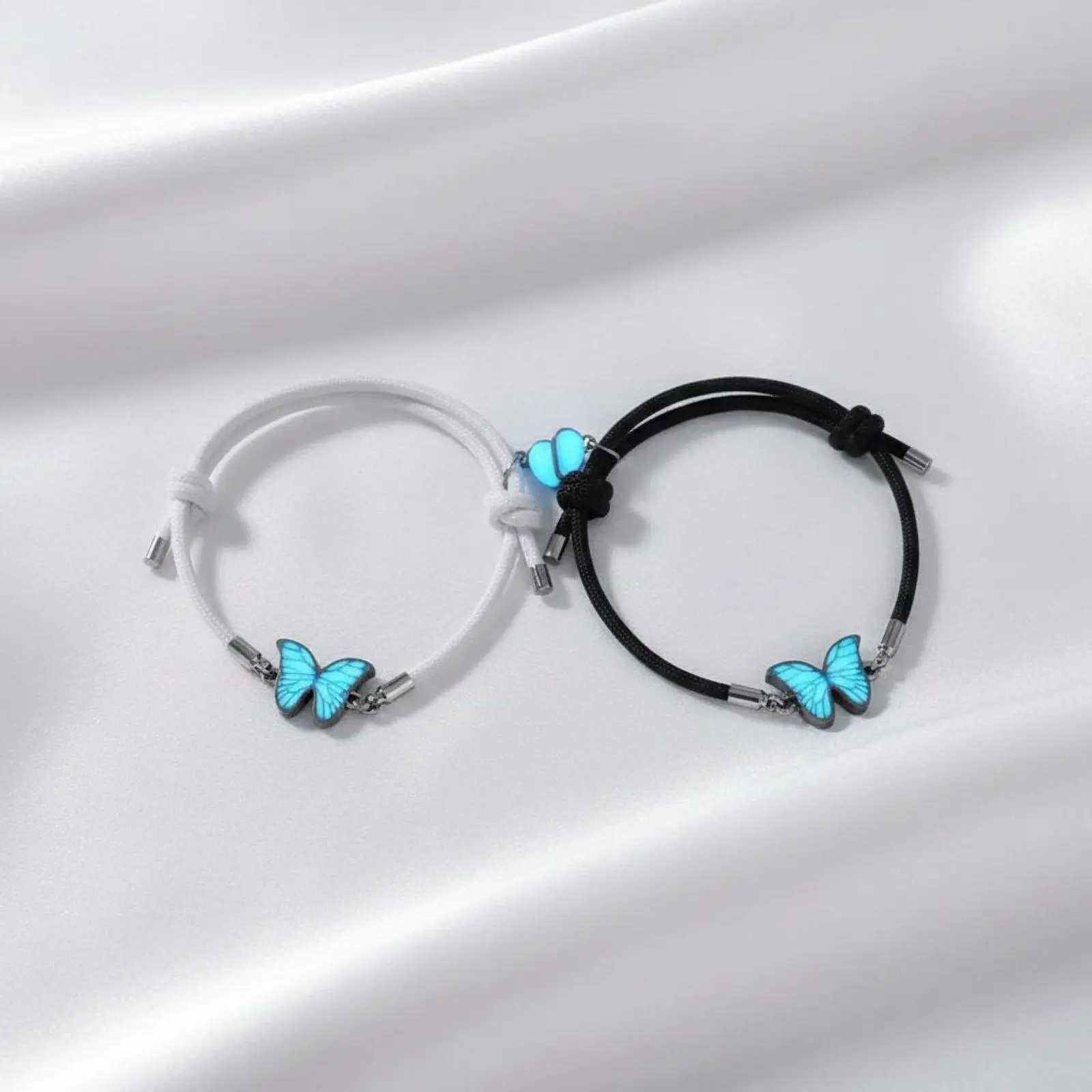 Magnetic Heart Butterfly Braided Bracelet Glow Friend Woven Milan Rope Accessory for Couple Events