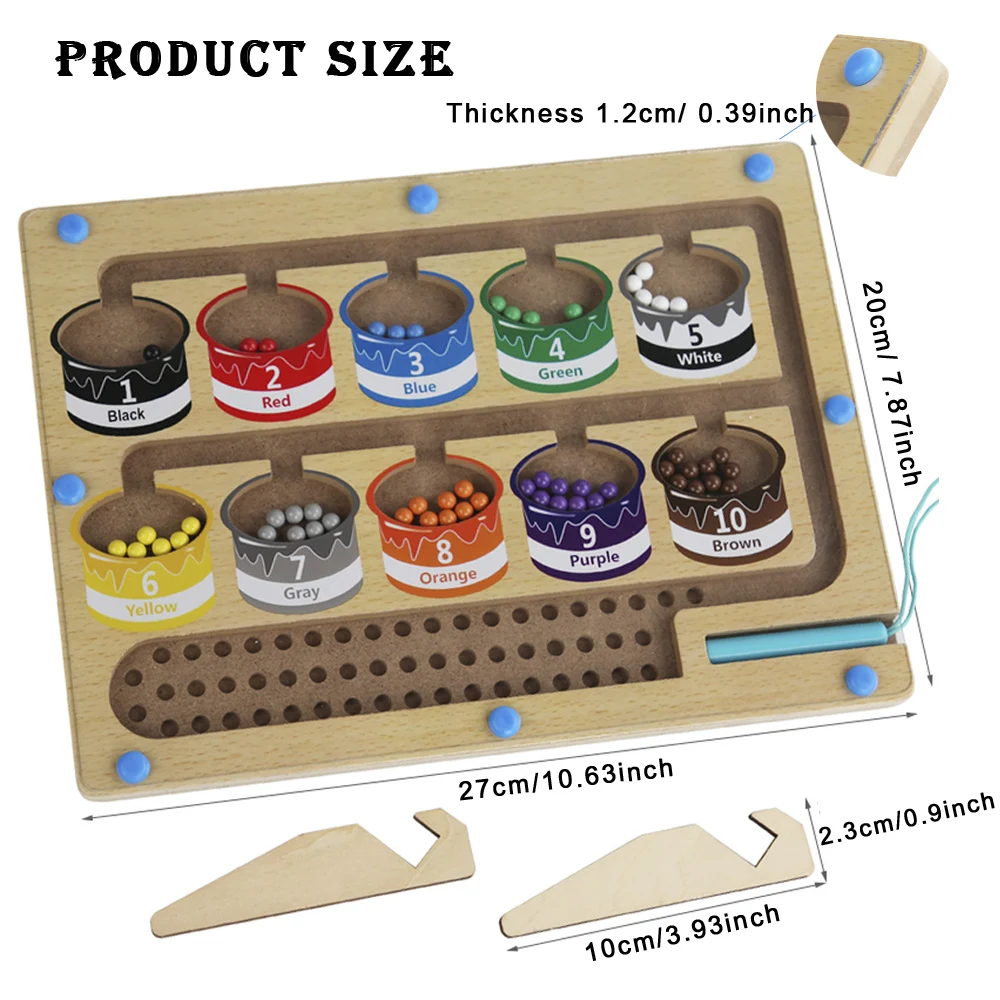 Деревянный магнитный лабиринт Монтессори, яркие цифры, обучающие игры, магнитный лабиринт, магнитная головоломка, доска