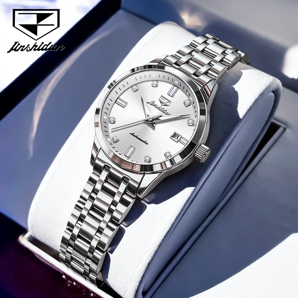 JSDUN 8841 Couple Watches for Men Women Stainless Steel Simple Luxury Dual Calendar Business Automatic Mechanical Wristwatches