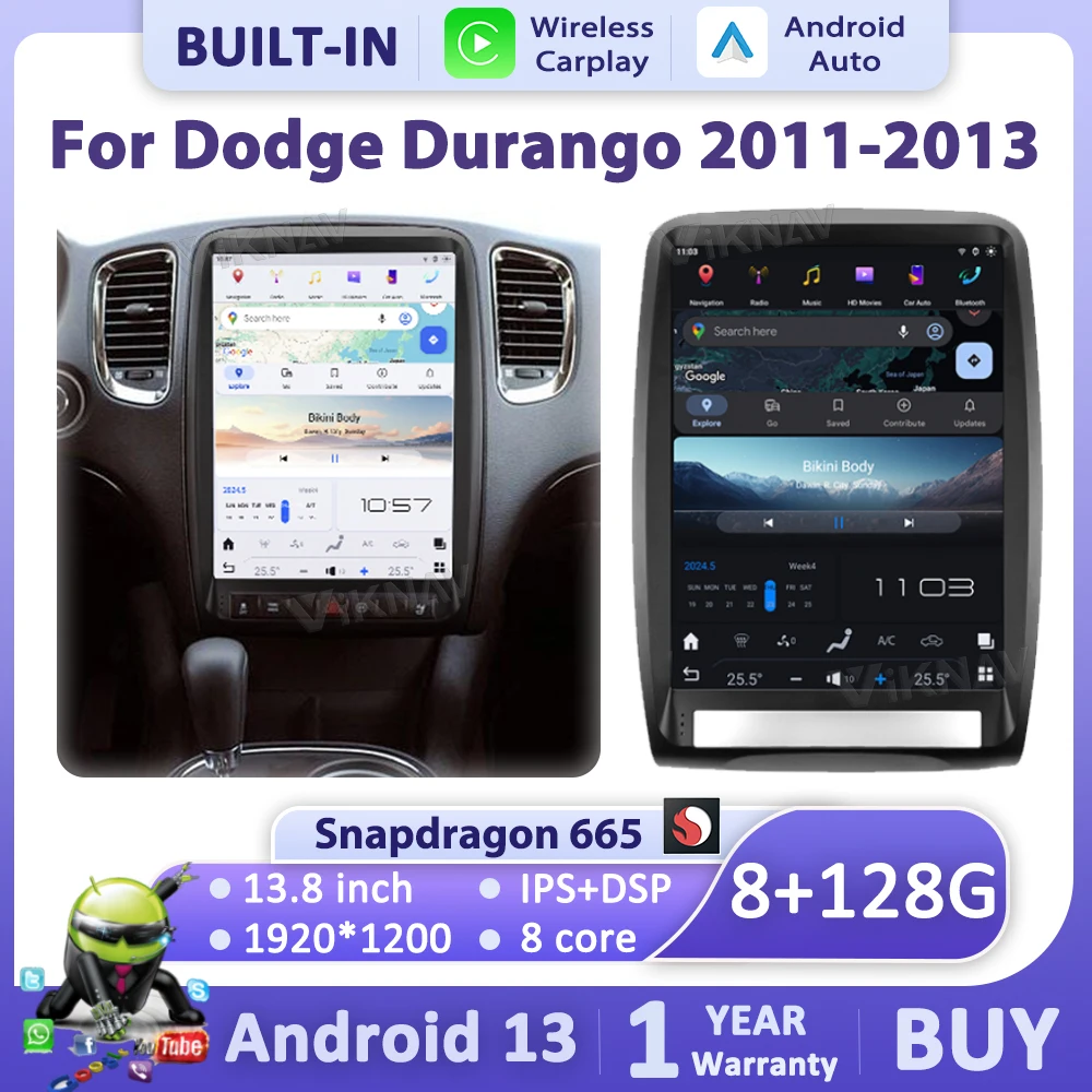 

Viknav 13,8-дюймовый новейший автомобильный радиоприемник Android13 для Dodge Durango 2011-2013 Carplay Auto BT Wi-Fi GPS DSP навигация мультимедийный плеер