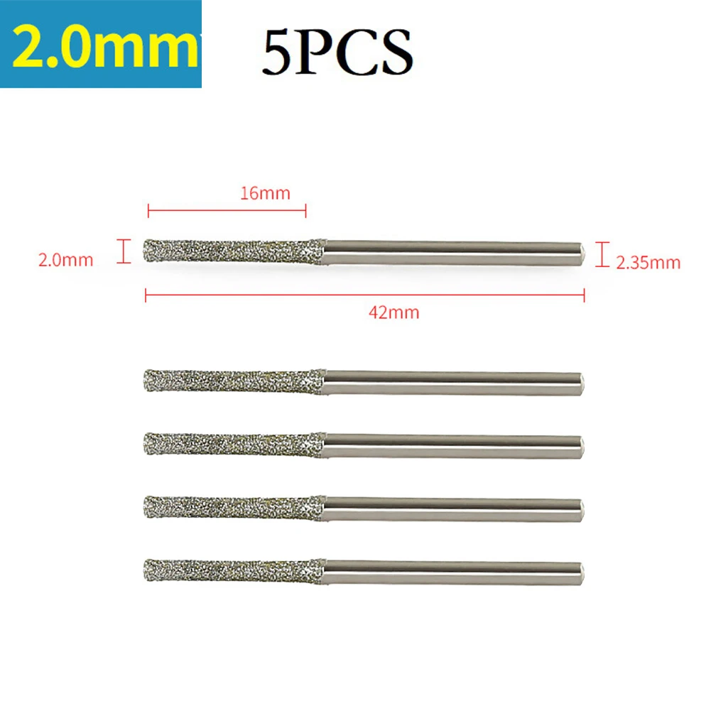 5pcs 0.8/1/1.2/1.5/1.8/2/2.5mm Diamond Coated Drill Bits For Glass Jade Amber Jewelry Glass Diamond Drill Bit Power Tools