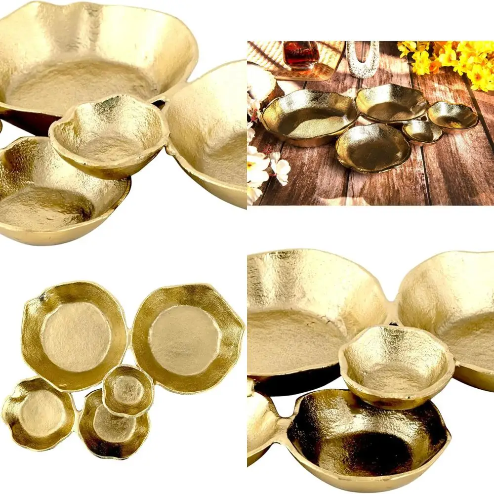 

Set of 5 Artisan Crafted Rustic Gold Serving Bowls, 13.5 Cluster