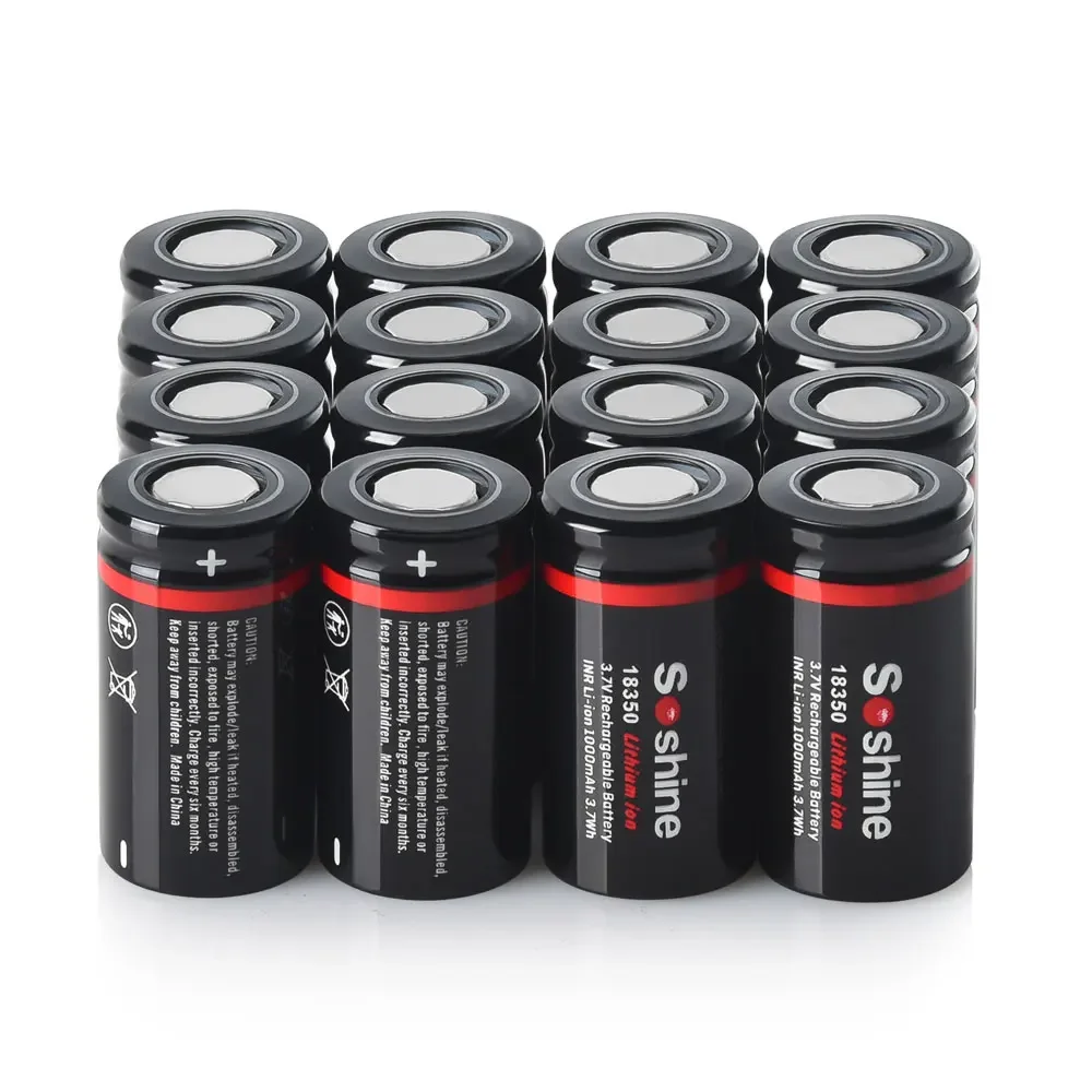 Soshine-batería recargable de iones de litio, 3,7 V, 18350, 1000mAh, 1000mAh, 1000 veces, carga de ciclo, tiempo completo, 1h