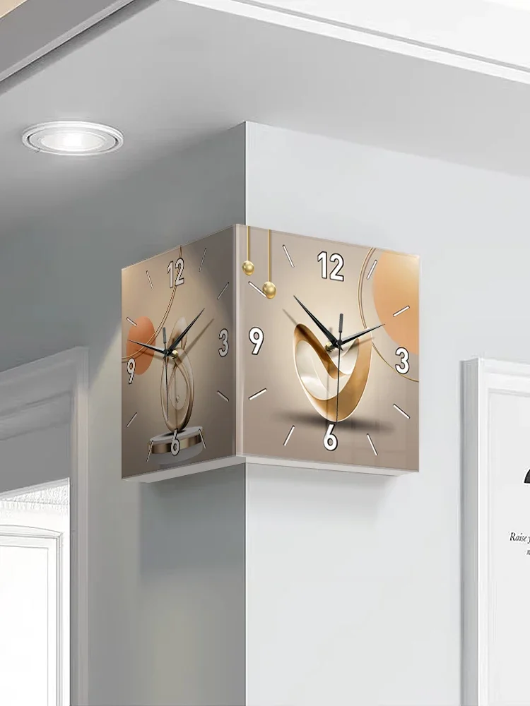 Light luxury living room corner double-sided wall clock creative home fashion corner clock hanging wall