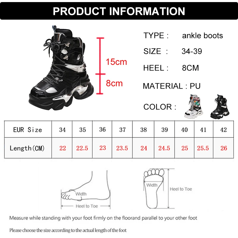 Lucyever Fashion Women Chunky Platform Motorcycle Boots 2022 Lace Up Thick Bottom Ankle Botas Mujer High Top Punk Sneaker Shoes