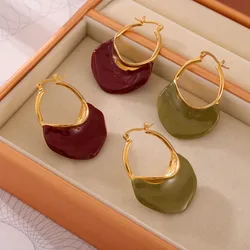 Stainless Steel Gold Plated Statement Earrings for Women New Green Red Enamel Hoop Earrings Lady Vintage Jewelry Wholesale