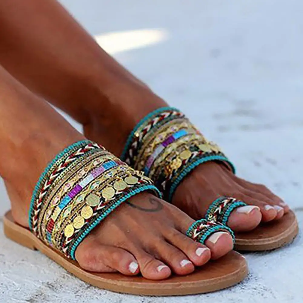 Women Flip Flops Footwear Ethnic Women Bohemian Tassel Anti Slip Flip Flops Sandals with Clip Toe Ring Sandals Anti Slip