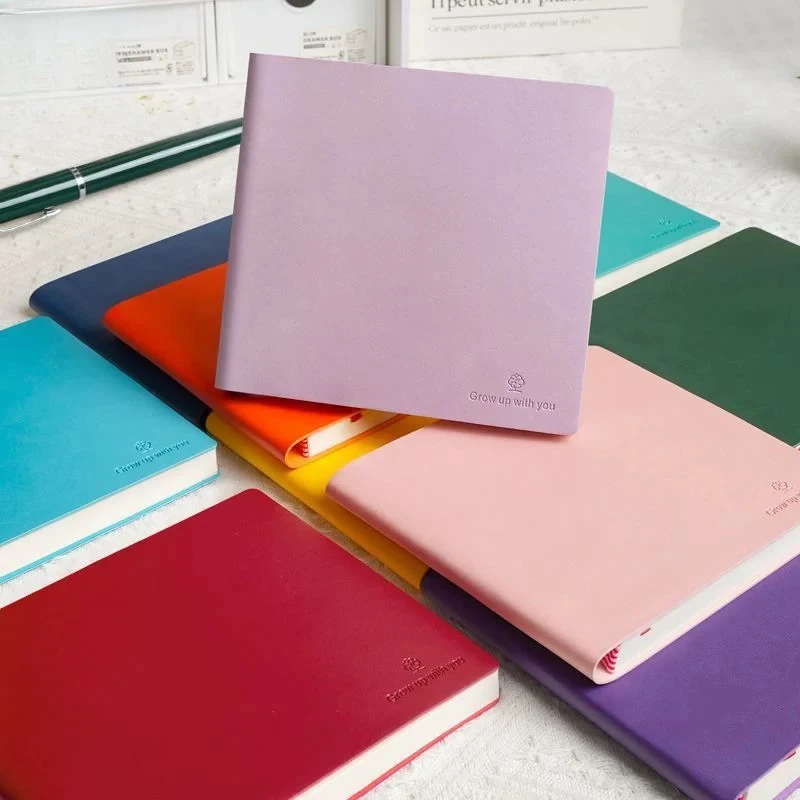 Bonbonfarbenes, quadratisches PU-Softcover-Notizbuch, 100 Blatt, horizontale Linie, für Schüler, Schreibwaren, Notizbuch, Büro, Studentenbedarf