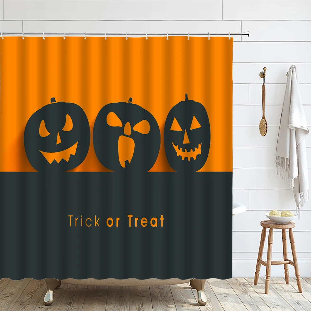 Halloween Spooky Shower Curtain for Bathroom All Saints' Day Ghost Witch Hat Bat Pumpkin Cloth Bath Curtains Bathtub Screen Home