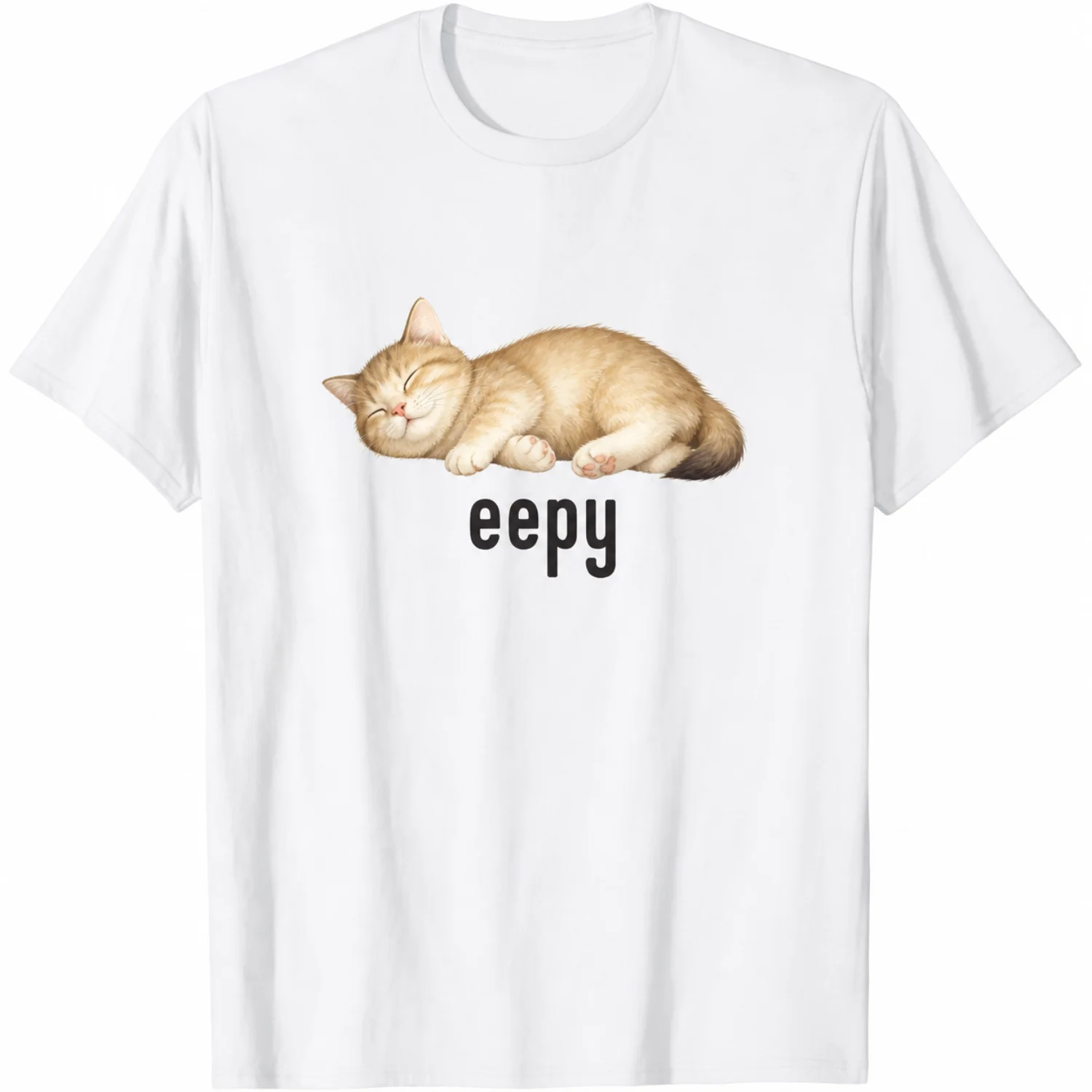 Unisex White "Eepy Sleeping Cat" Meme Graphic T-Shirt – Cute, Funny, Relaxed Casual Tee