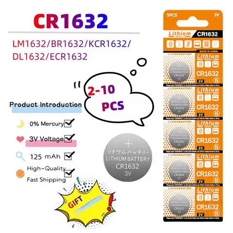2-10PCS 3V CR1632 Battery CR 1632 Lithium Battery DL1632 BR1632 KCR1632 ECR1632 For Car Remote Control Watch Button Coin Cells
