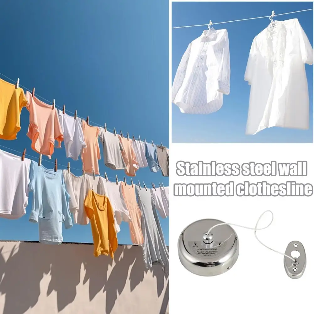 

1pcs Stainless Steel Wall-mounted Clothesline Non-slip Adjustable Drying Strong Clothesline Rope Strength Rack N5I8