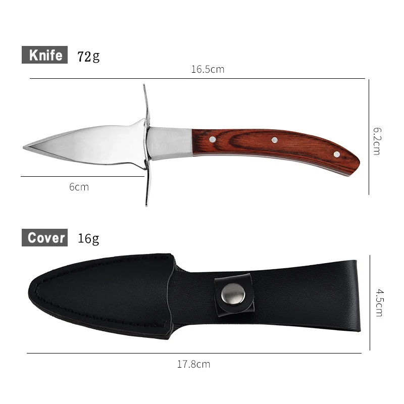 Colorful Wooden Handle Oyster Knife Stainless Steel Tea Knife Oyster Knife Scallop Knife Seafood Tools With Leather Sheath