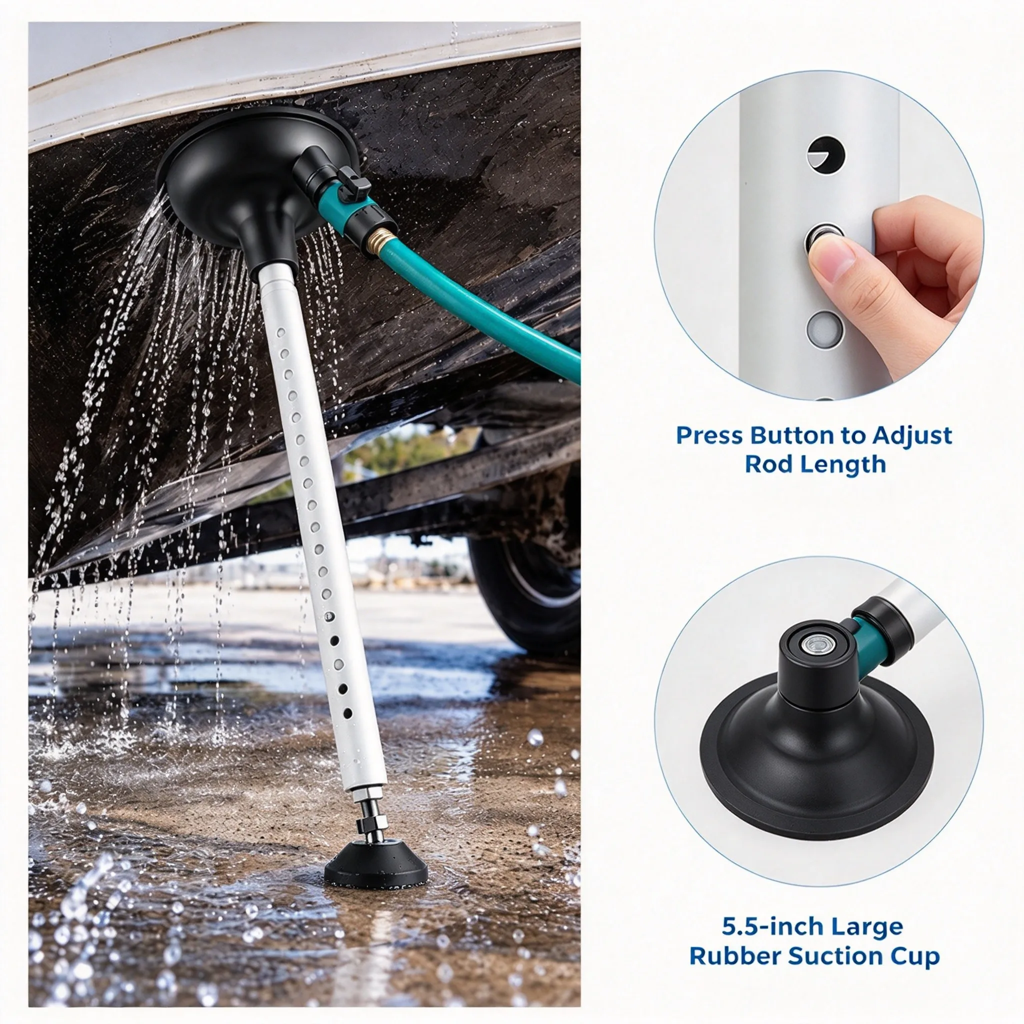 Marine For outboard Flusher Featuring 50-78cm Adjustable Metal Shaft Quick Connect 16mm Fitting and 5.5in Rubber Cup