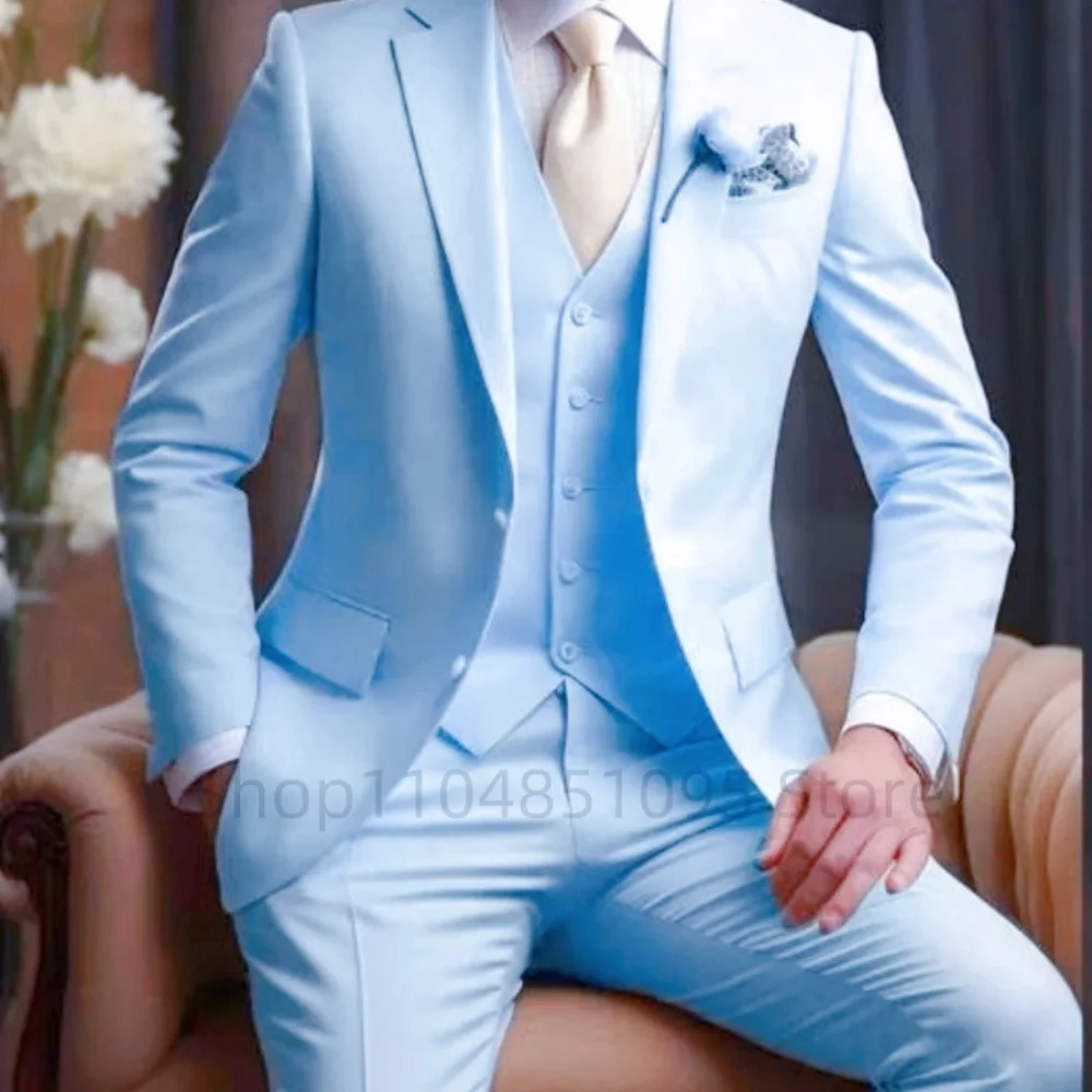 

Wedding Light Pink Men's Suit 3 Pieces Formal Business Notch Lapel Blazer Tuxedos Slim Fit Groomsmen Suit Set