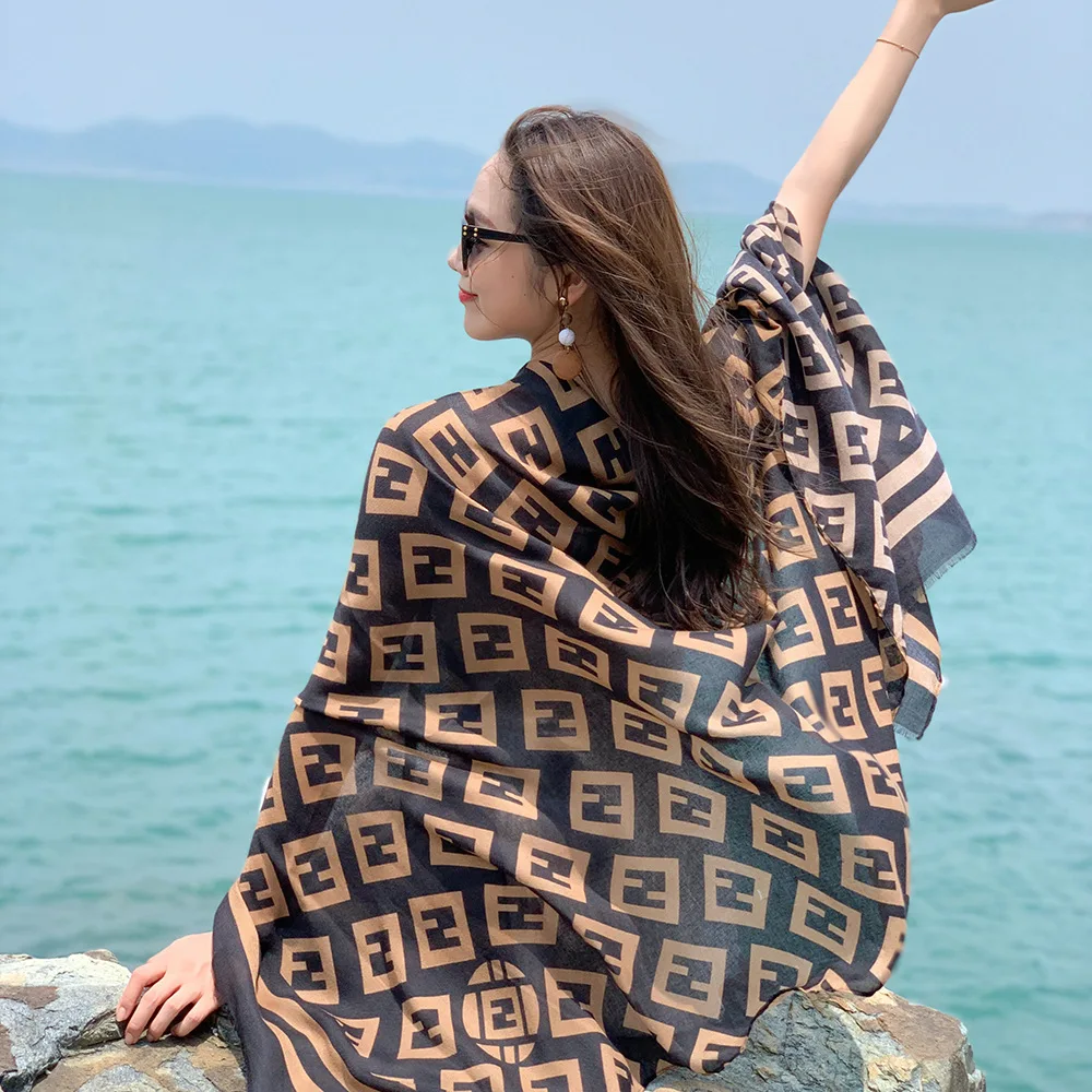 Mantle Beach Scarf Summer Ethnic Style Tourism Simulation Silk Scarf Sunscreen Cape Big Shawl Women's Beach Print Cloak Lady