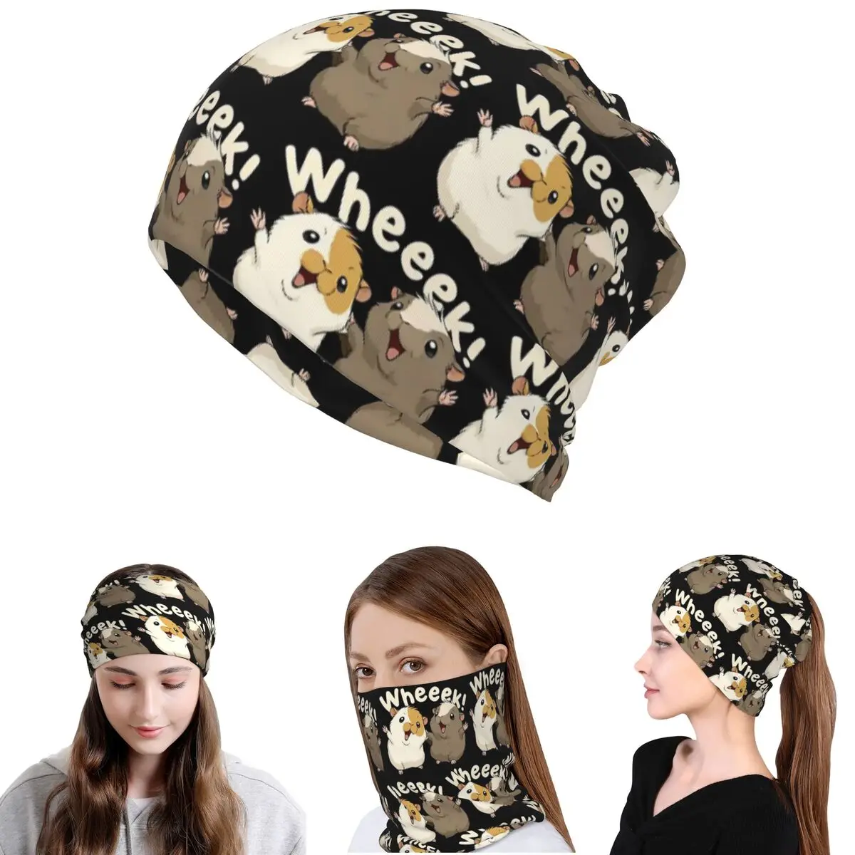 Happy Guinea Pig Bandana Halstuch, Wickelmaske, Schal, warmes Stirnband, Mütze für Männer und Frauen, Erwachsene, Winter