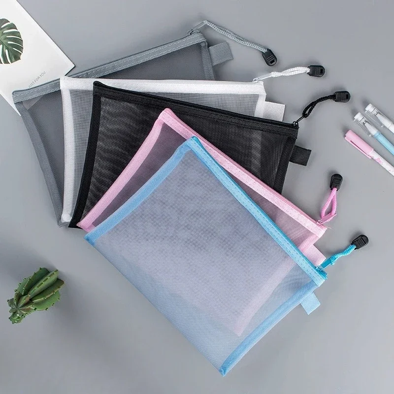 1PC A4 Mesh Zipper Pouch Document Bag Waterproof Zip File Folders School Office Supplies Pencil Case Cosmetic Makeup Bags