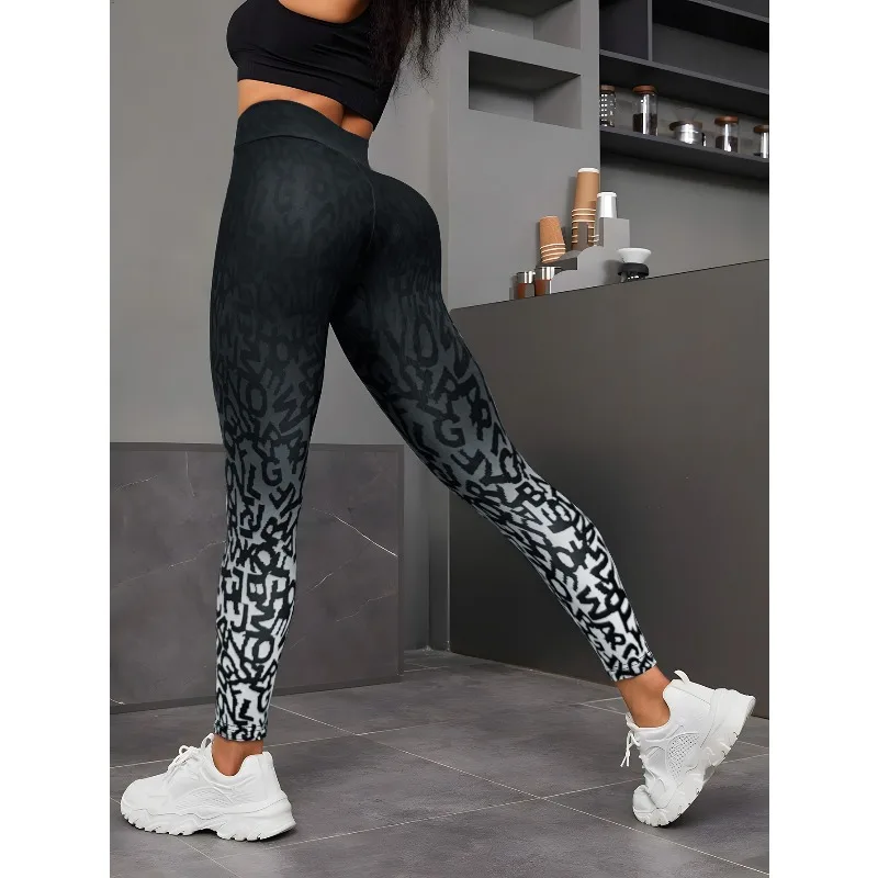 Gradient Print Women High Waist Leggings Seamless Sexy Hip Liftting Leggings Gym Workout Running Slim High Elastic Yoga Leggings