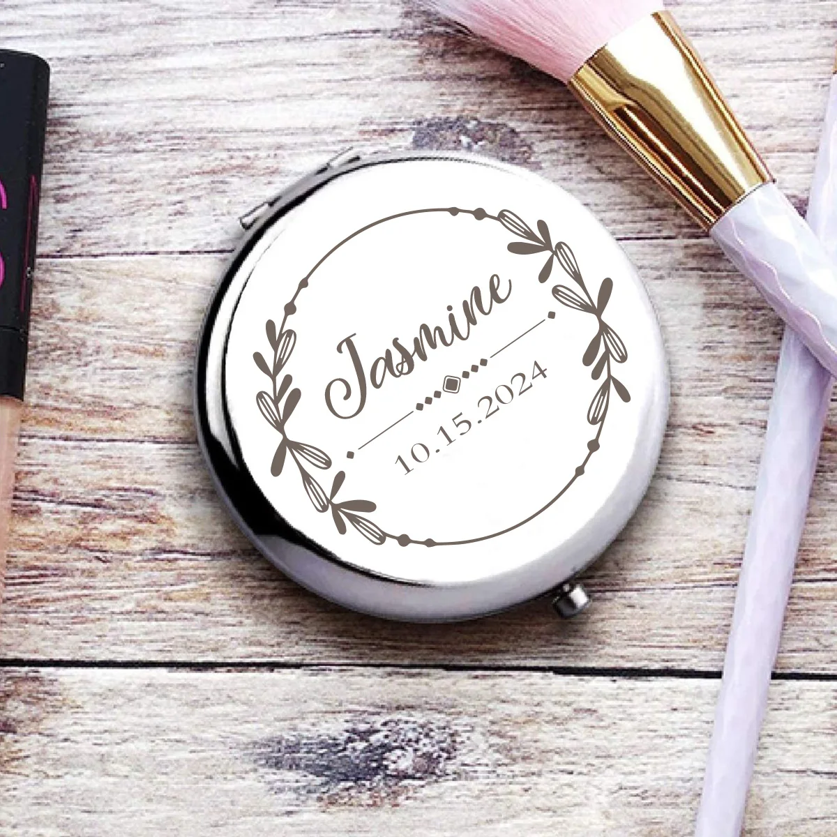 1pc home decor Customized Name Mirror With Name Makeup Mirror Folding Mirror Round Circle Mirror Valentine Gift