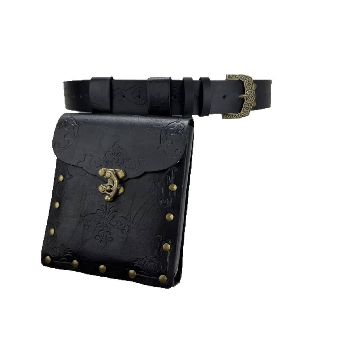 Medieval Belt Embossed Flat Bag, Viking Style Vintage Belt, Coin Purse, European Retro Waist Bag.