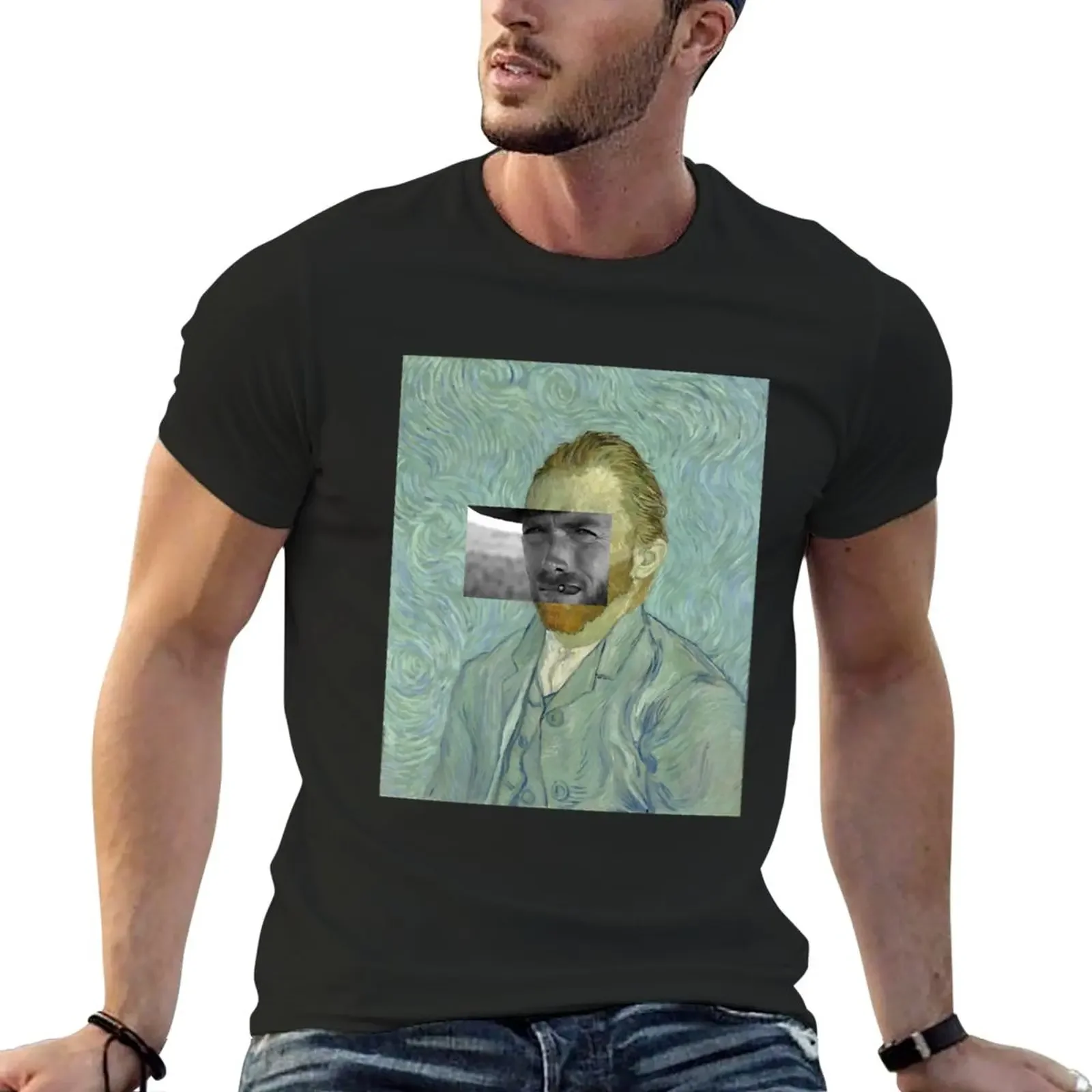 New Van Gogh Clint Eastwood T-Shirt Hippie Clothes Summer Custom T Shirts Tops Heavy Weight For Men Graphic T Shirts