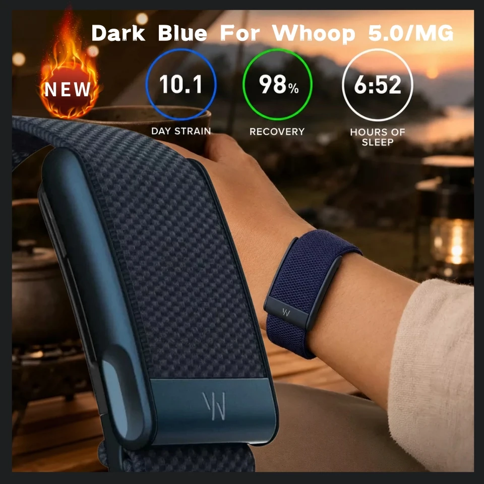 New Dark Blue  Elastic Nylon Replacement Strap For Whoop 5.0/MG W Blue Metal Frame Breathable Outdoor Fitness Tracker Wristband