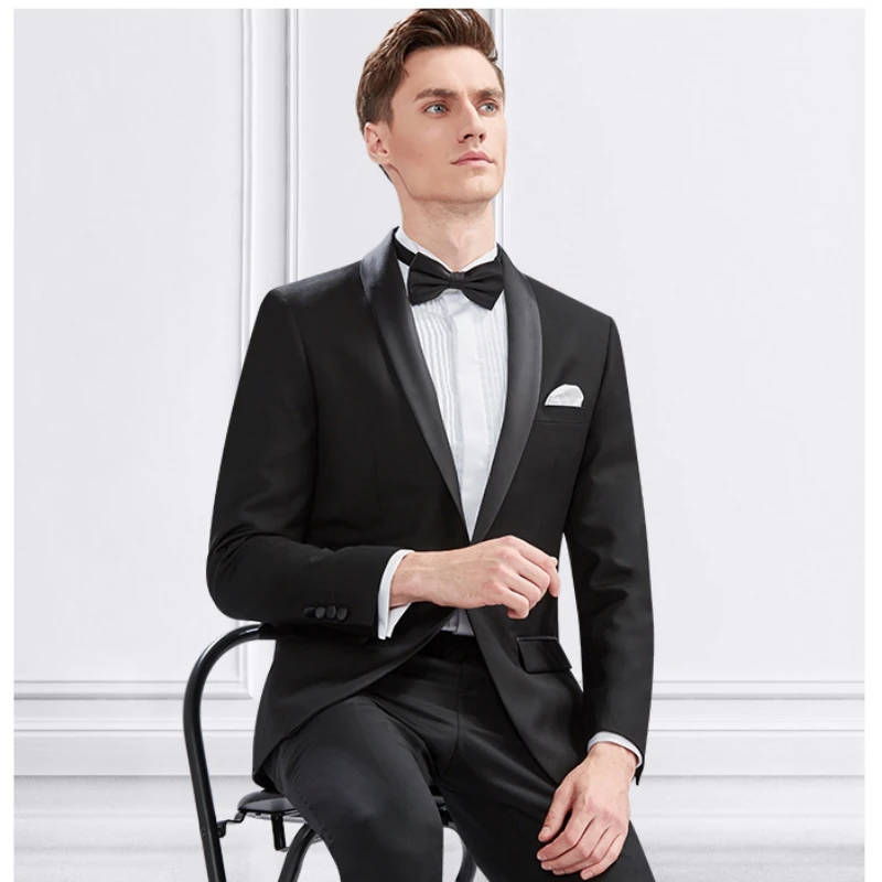 

Men's Suit 2 Pieces British Business Slim Fit Wedding Groom Best Man Evening Dress Work Set Jacket With Pants