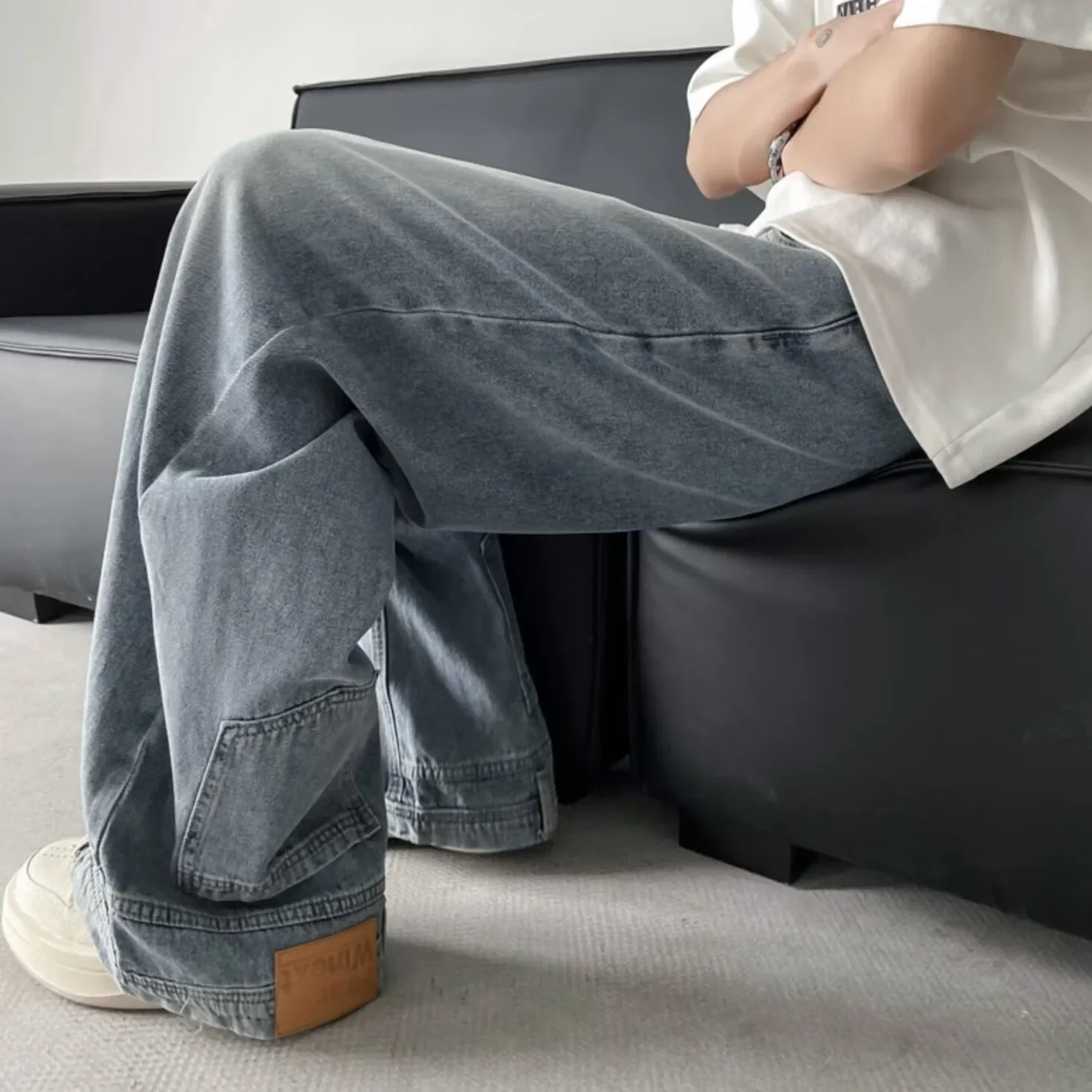 

Men and Women's All-in-one Wash Wide Leg Retro Long Pants American Retro Reverse Pocket Design Sense Flip Jeans