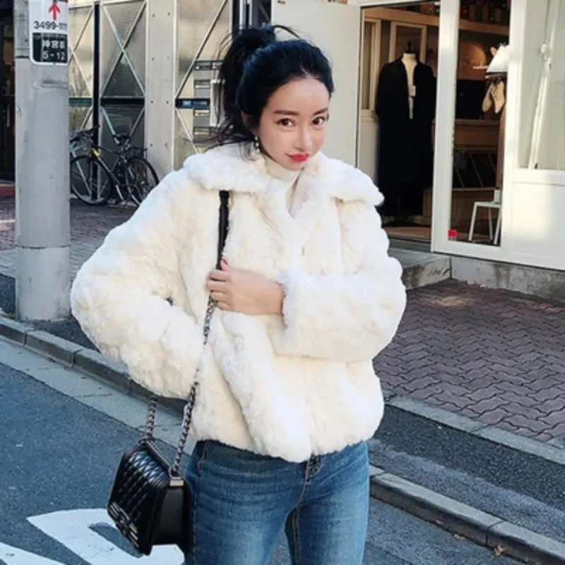 Lucyever Fall Winter 2023 Short Faux Fur Coats Women Thickened Warm Lamb Wool Jackets Female Korean Style Furry Lapel Outwear