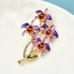 Enamel Purple Flower Brooches for Women Rhinestone Casual Party Brooch Pin Gifts