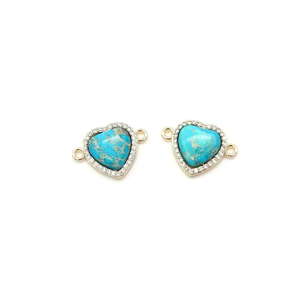 Heart Shape Natural Emperor Stone Pendants Double Holes Connector Charms Jewelry Accessory 1 Pc For DIY Fashion Jewelry Making