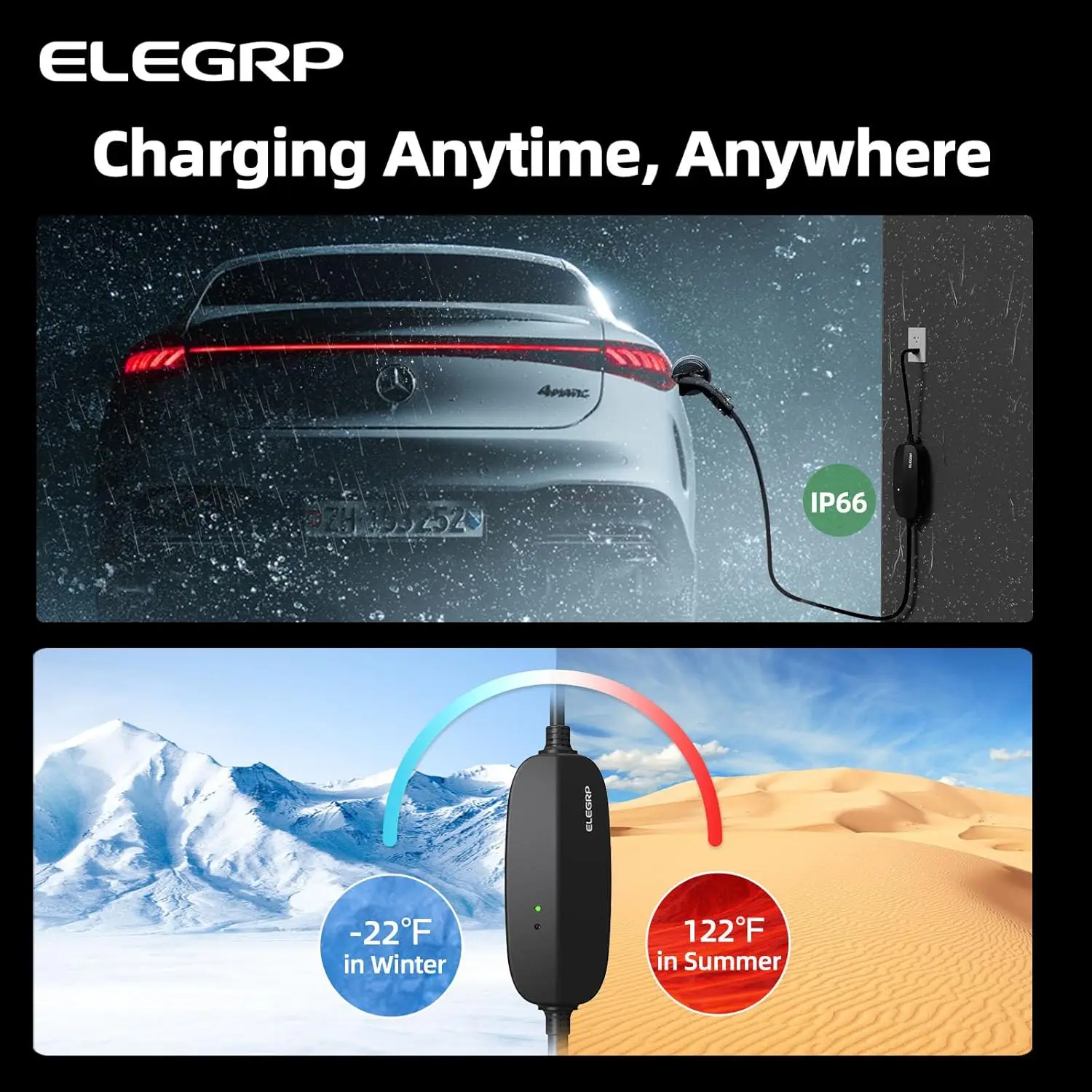 Level 1/2 EV Charger, 16 Amp, Portable J1772 Electric Car Charger, 25FT Cable, 110V-240V for BEVs/PHEVs, PBE & LRC Technology
