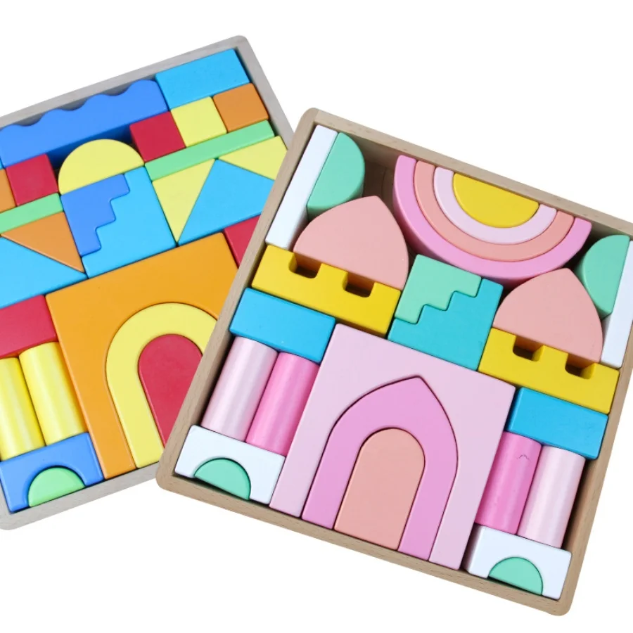 Bloques de arcoíris de madera coloridos, figuras apilables, juguetes apilables, juguetes y regalos de aprendizaje para niños pequeños