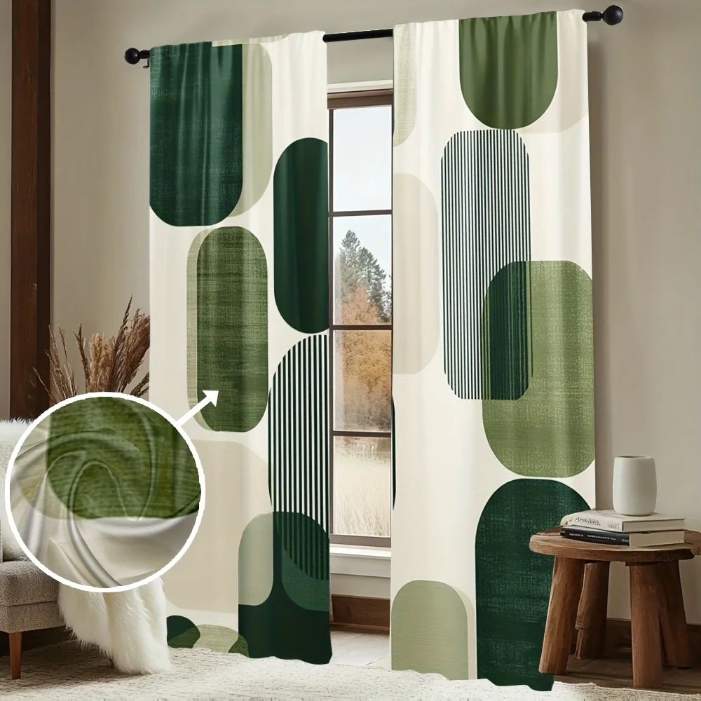 Modern Abstract Green Geometric Curtain Panels Polyester Window Drapes Home Decor Living Room Circles Style Curtains Design
