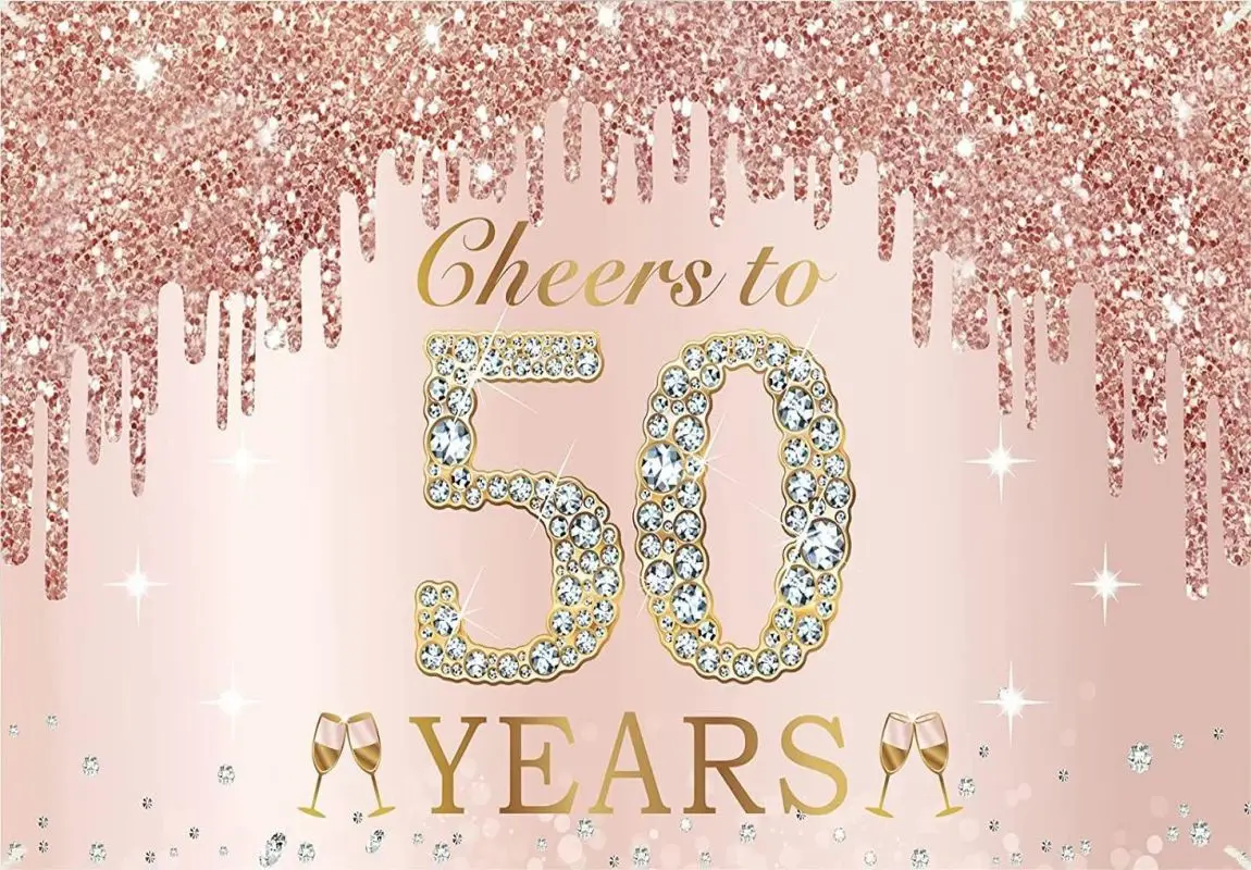 Happy 50 Years Birthday glitter diamond Decorations for Women Pink Banner Backdrop Party Supplies Poster Photography Background