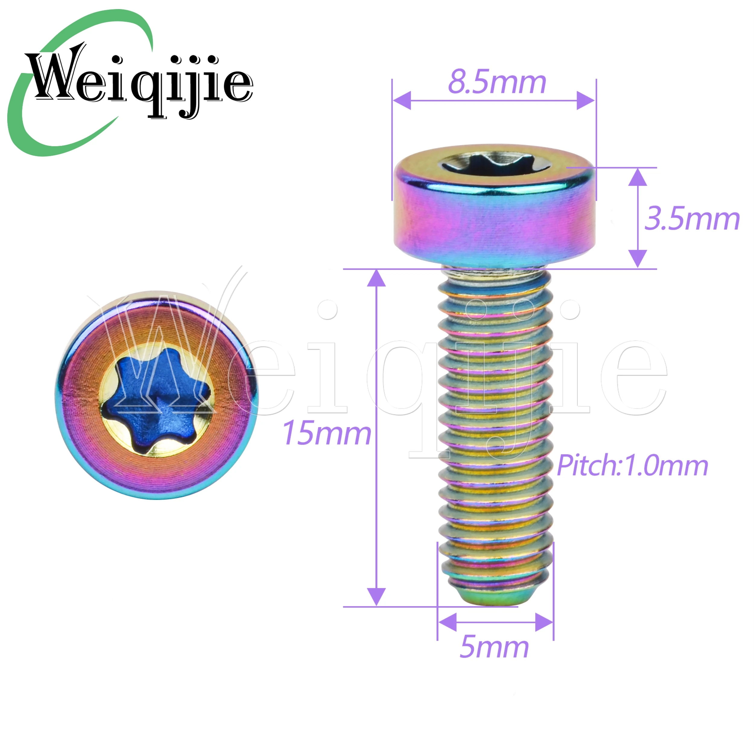 Weiqijie 6PCS Titanium Alloy M5x15 Thin Cylinder Head Hex Socket Screw Motorcycle and Bicycle Modification Screw