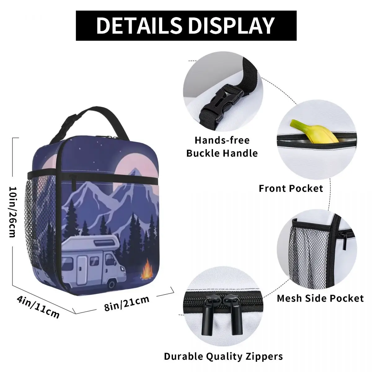 Happy Campers Insulated Lunch Bag for Women Office Cooler Thermal Food Box Tote Leakproof Lunch Boxes Container