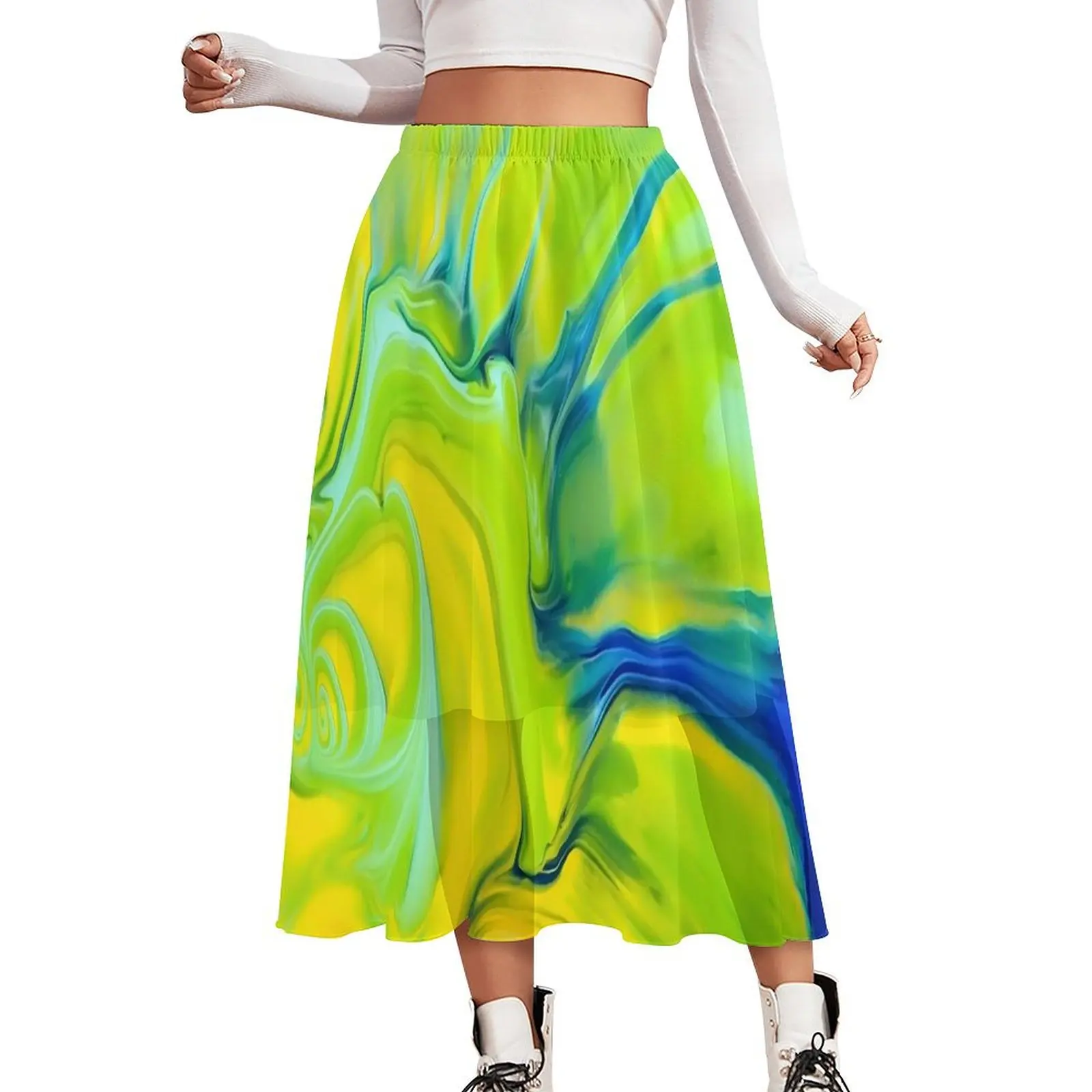 

Tie Dye Skirt Blue And Yellow Vintage Boho Skirts Summer Street Fashion High Waist Chiffon Custom Oversized A-line Skirt