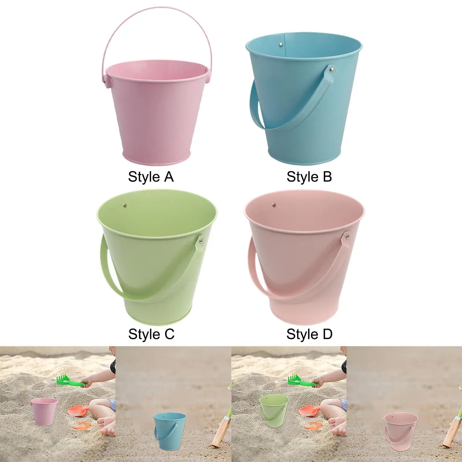 Metal Bucket with Handle Beach Sand Pail Portable Garden Tool Pencil Holder