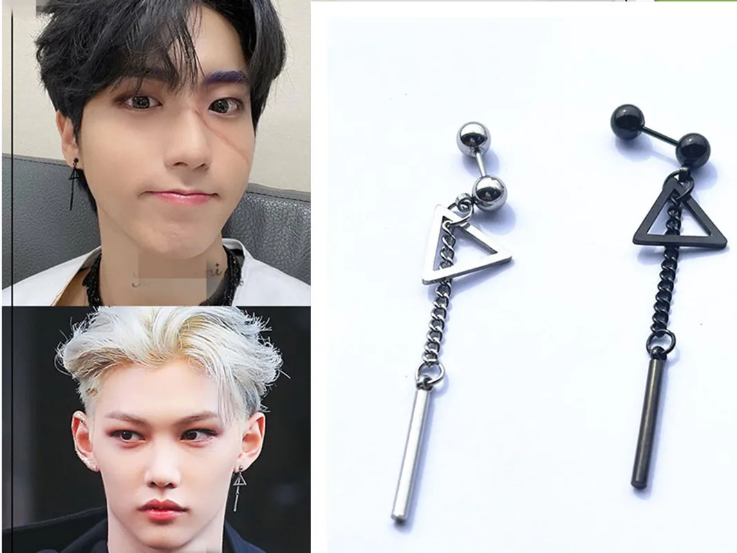 

Korean Wave Summer New Felix Triangle Chain Earrings Geometric INS Celebrity Trend Accessories Kpop Men's Jewelry Couple Gifts