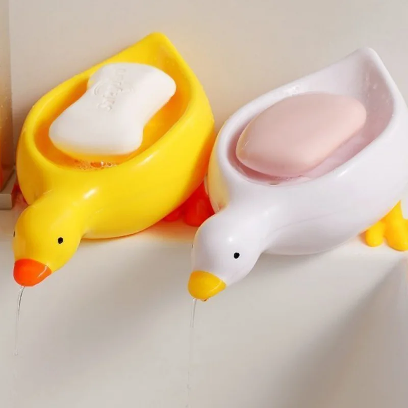 Soap Tray Self-draining Soap Rack Cute Duck-shaped Creative Rack for Shower Bathroom Kitchen Tub Sink Tray Bracket Bathroom